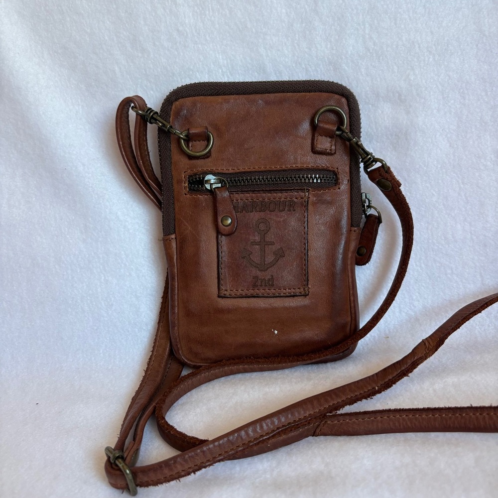Harbour 2nd Brown Leather Woven Crossbody Phone Bag Anchor Logo